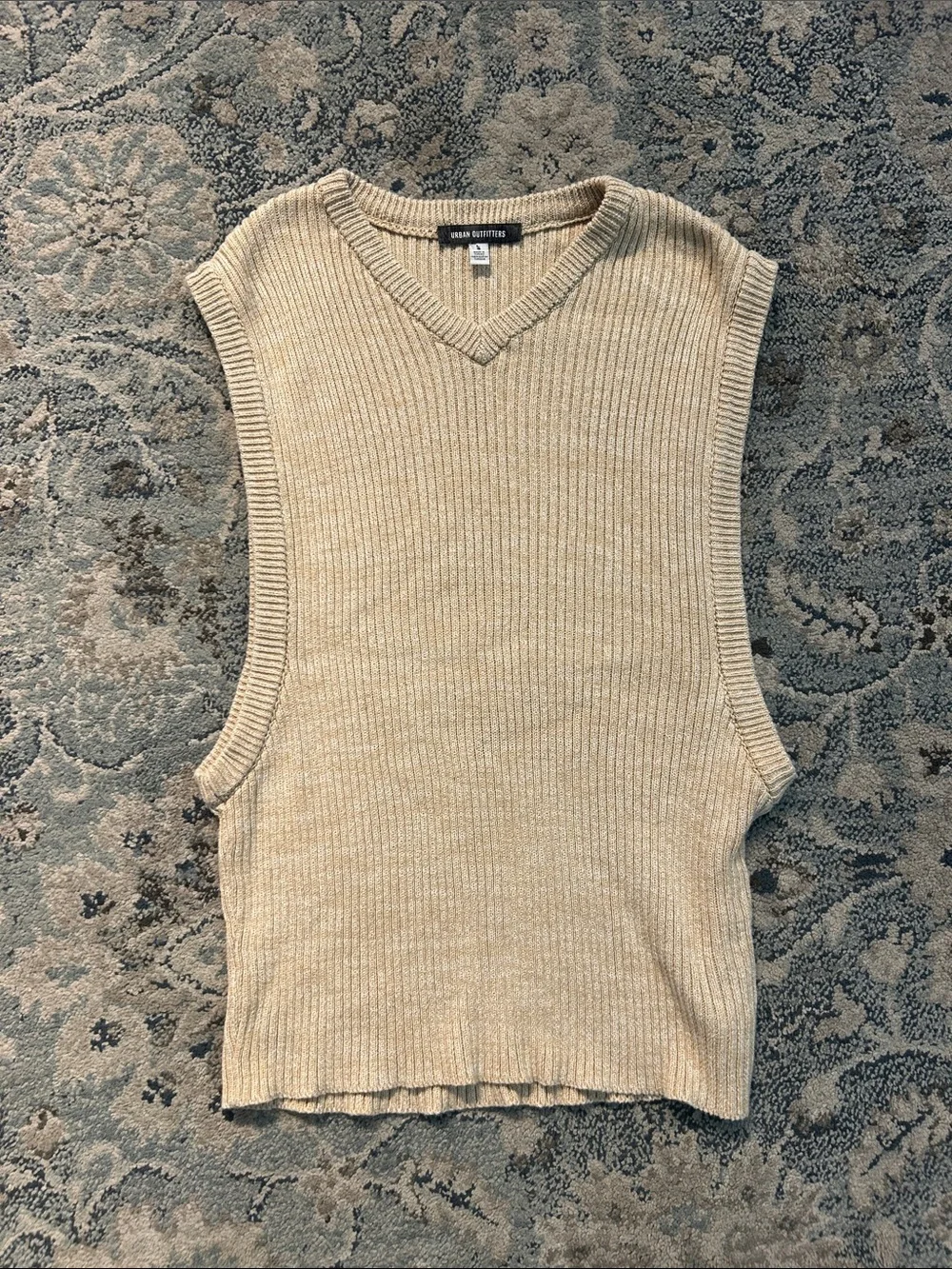 Urban Outfitters Neutral Beige Ribbed V‑Neck Sweater Vest